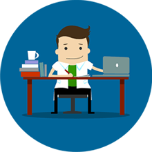 Scientist at desk circle icon