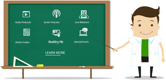 Scientist pointing at chalkboard with member information